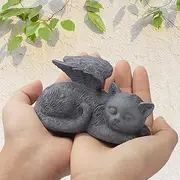 DiDiBirDi Cat Angel Pet Memorial Stone for Cat Grave Marker Tribute Statue, Cat Indoor Memorial The Loss of Cat, Sleeping Cat Angel Figure Made of Resin
