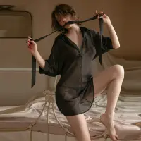 在飛比找momo購物網優惠-【BoBo 女人香】雪紡襯衫 性感襯衣 薄紗睡衣綁帶/性感情