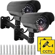 Dummy Surveillance Camera Outdoor with LED Light Red Flashing Surveillance Camera Fake Camera for Indoor and Outdoor Use, Pack of 2