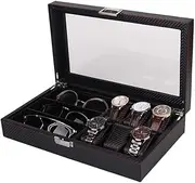 [CFZSALK] Watch Box Watch Holder Carbon Fiber Cover 6 Compartments Watch 3 Compartments Glasses Combination Storage Box Jewelry Watch Box Watch Case KeYJ