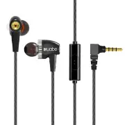 Dual Dynamic Drivers Wired Control Earphone Heavy Bass HIFI 3.5mm Jack In-ear Sport Headset With Mic BLACK COLOR