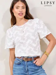 Lipsy White Flutter Sleeve 3D Keyhole Trim T-Shirt (F38722) | $83