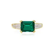 9ct Yellow Gold Emerald Cut Created Emerald & Diamond Set Ring