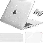 MOSISO Compatible with MacBook Air 13 inch Case 2025-2022 M4 A3240 M3 A3113 M2 A2681, Glitter Sparkly Plastic Hard Shell&Keyboard Cover&Screen Film&Type C for MacBook Air 13.6 inch Case, Transparent