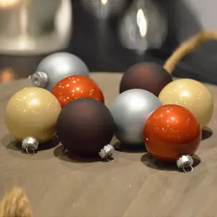 【YU Living 信歐傢居】聖誕玻璃裝飾球八件組 聖誕掛件(八件一組/四色/棕色.淺藍色.橘色.米色)