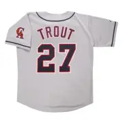 Mike Trout California Angels Grey Road Men's Throwback Jersey w/ Team Patch