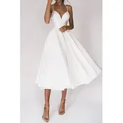 Women's Midi Dress White Dress Graduation Dress Slip Dress Fashion Birthday Graduation Going out Regular Fit Plain Sleeveless Spaghetti Strap Black White Red G