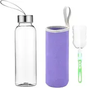 CUEMOON Glass Bottle, Classic Water Bottle with Nylon Bag, for On the Go Sports Bottle, Glass Water Bottle (Purple, 1000 ml)