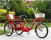 Adult Tricycle Bicycle Single Speed 3 Wheel Cruise Bike with Back Seat 20inch Large Size Basket for Seniors Women Men Recreation, Tricycle