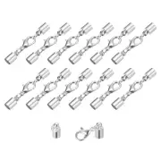 20Sets 5mm Leather Cord End Caps with Lobster Claw Clasps, Silver Tone