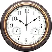 12 Inch Indoor Outdoor Wall Clock Waterproof with Temperature and Humidity Combo,Battery Operated Non Ticking Silent Clock Wall Decorative