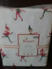 Pottery Barn Kids Twin Organic ELF Flannel Sheet Set Christmas Cotton New