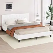 ALFORDSON Bed Frame Wooden Base Platform Leather White - King Size