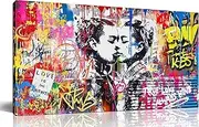 [SIXTTART] Banksy Canvas Wall-Art Bedroom - Graffiti Art Work for Wall Decor - Pink Room Decor for Teen Girls Stretched and Framed Ready to Hang Size 20" x 40"