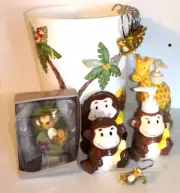JUNGLE ZOO Kids Bath Set MONKEY GIRAFFE Nightlight Trash Soap Lotion Shower NEW