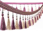 Fringe Trim，Curtain Tassels， 1 Meter Curtain Braid Beaded Fringe Sewing Edging Trim Decorative Ribbon(Dark Purple)