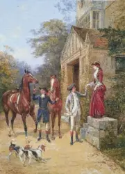 "Sunday Walk" Panel Tapestry Gobelin Decorating Fabric 37 x 27" / 94 x 69cm