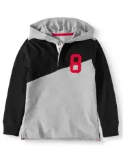 Wonder Nation Boys Long Sleeve Rugby Pullover Hoodie Shirt Large 10-12 Black
