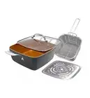 Gotham Steel XL 11" Copper Deep Square All in One 6 Qt Chef Pan- 4 Piece Set NEW