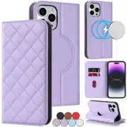 Magnetic Charge Grid Leather Wallet Phone Case For Apple iPhone 12 13 14 Pro Max