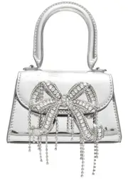 Self-portrait Bow Micro Metallic Leather top Handle bag - Silver ONE SIZE