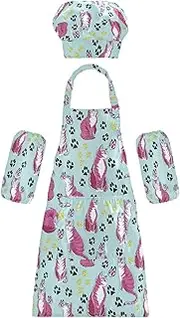 AIXIWAWA Kids Apron Chef Hat Set, Child Kitchen Bib Aprons Adjustable for Cooking Baking Painting (Pink Cats)