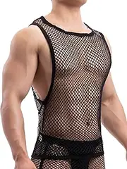 [KEOYA] Men's Sheer Mesh Fishnet Tank Top Sleeveless Sexy See Through Undershirt Muscle Workout Tee