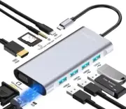 USB C Hub,Type-C Hub,11-in-1Adapter with Ethernet, 4K USB C to HDMI,VGA,USB3.0,M