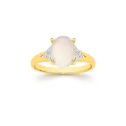 9ct Gold White Opal & Diamond Ring in White