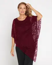 Eliza Lace Overlay Top - Burgundy