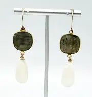 Mere Gold Plated Labradorite Rose Quartz Dangle Pierced Earrings