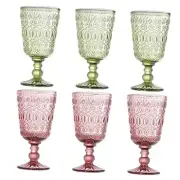 Set of 6 Vintage Glass Goblet, Colored Wine Glasses 10oz, Handmade Pressed
