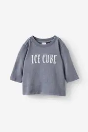 [Cotton On Kids] Cotton On Kids - Ice Cube Long Sleeve Tee - Lcn mt steel/ice cube 12-18M LCN MT STEEL/ICE CUBE