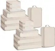 [Reginary] 2 Packs 6 Set Travel Packing Cubes Luggage Organizer Set Lightweight Suitcase Organizer Bags with Shoe Bag Travel Packing Organizers for Clothes Cosmetic Toiletries Travel Accessories (Beige), Beige, Large