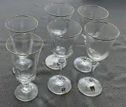 Oneida Tosca Crystal Glass Lot, 6 Pcs - 4 Water & 2 Iced Tea Gold Trim Gobblets