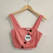 ATMOS & HERE Label BNWT Women Rose Pink Kristina Button Front Crop Top Size 10