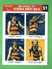 #D145. 2001 ADELAIDE STICKER SHEET #8- JARMAN, O'LOUGHLIN, DOUGHTY, GALLAGHER