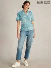 White Stuff Blue Annie Short Sleeve 100% Cotton Jersey Shirt (H15766) | $90
