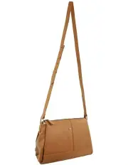 [PIERRE CARDIN] Leather Structured Crossbody Bag in Almond