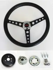 Chevy C10 C20 C30 Blazer Black on Black Steering Wheel 14 1/2" Rd/Blk Bowtie cap (for: Chevrolet)