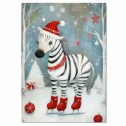 Christmas Zebra Skating Red Boots Winter Flat Rolled, Framed Or Wrapped Canvas