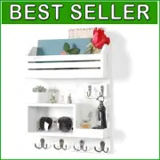 Rustic Wall Mounted Key Holder with 6 Double Hooks for Vintage Entryway Decor