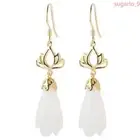 White Jade Earrings Chinese Retro Lotus Pattern Crafts Women Jewelry Amulet