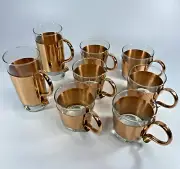 Vtg New Libby Coppersmith Clear Glasses Solid Copper Sleeved Lot 8 MCM Barware