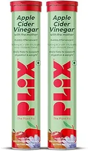 PLIX - THE PLANT FIX Probiotics+ Apple Cider Vinegar Effervescent Tablets|Supports Digestion,Improves Gut Health & Metabolism|With 10bn CFU|15 Tablets,Pack of 2|For Unisex, 220 grams