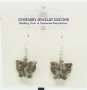 Sterling Silver APACHE JASPER Butterfly Dangle Earrings #2884...Handmade USA