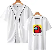 [Flyself] Unisex Baseball Shirt Button Front Short Sleeve Casual Tops Blouse for Men and Women