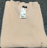 Uniqlo Waffle V-Neck Sweater Pink Unisex XL