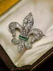 14K White Gold Plated 2Ct Emerald Cut Lab Created Green Emerald Fancy Brooch Pin