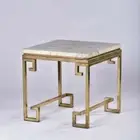 HELAYNA MARBLE SIDE TABLE/ACCENT TABLE - POLISHED BRONZE FRAME/WHITE MARBLE TOP